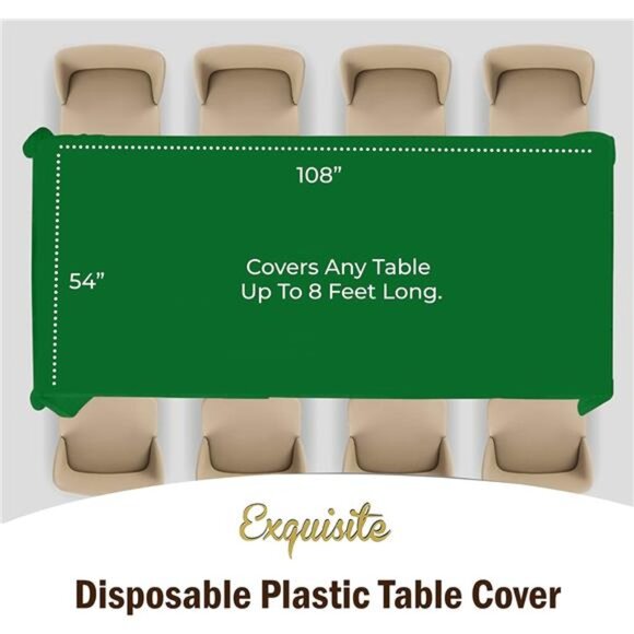 12-Pack Premium Plastic Tablecloth 54in. x 108in. Rectangle Table Cover -Emerald - Picture 4 of 7
